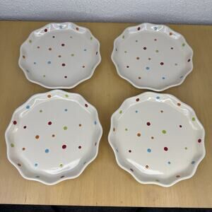 Temp-Tations Ovenware Polka Dot 8" Scalloped Ruffles Plate Lot of 4
